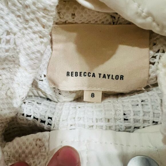 Rebecca Taylor White Cream Hooded Eyelet lightweight moto Jacket Size 8 - Picture 10 of 12